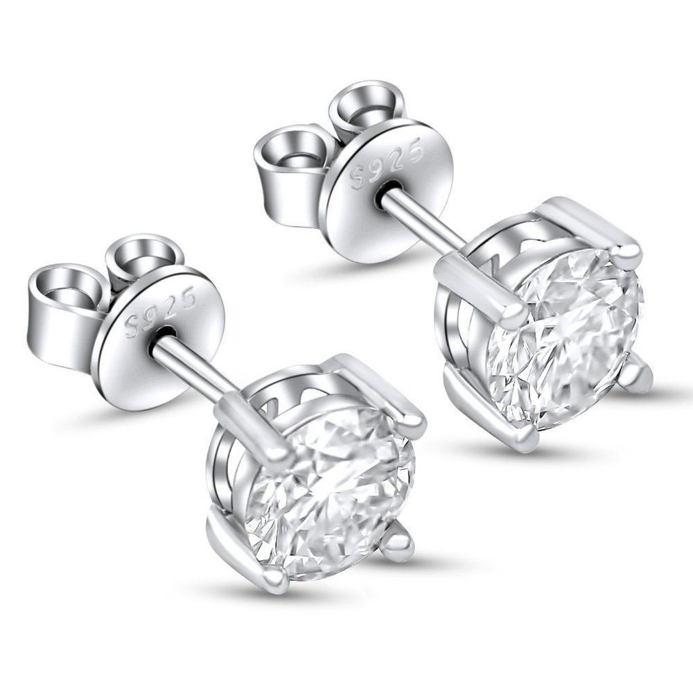 1.6ctw VVS1 Moissanite 4 Prong Stud Push Back 18k White Gold over Silver Earring